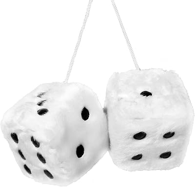 Abnaok Fluffy Dice for Car 2.4 x 2.4 in Black White Retro Square Pendant