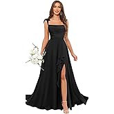 POMUYOO Spaghetti Straps Chiffon Bridesmaid Dresses for Women Long Pleated Formal Evening Prom Party Gown