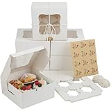 ST.LORIAN 30 Packs Cupcake Boxes for 4 Holders,6x6x3 inch Cupcake Carriers with Twine and Stickers, Multipurpose Cupcakes Gif