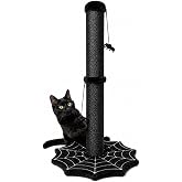 PuzzlePaw Gothic Cat Scratching Post with Spider Toys for Indoor Cats | Halloween Sisal Scratcher｜Goth Tree Tower｜Cobweb Base｜Spooky Furniture｜Interactive Dangling Toy｜Activity Kitty Play Center