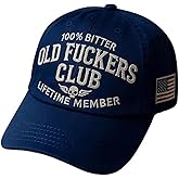 Old Fuckers Club-Vintage Baseball Cap, Handmade Embroidery 100% Bitter Lifetime Member, Adjustable Distressed Black Funny Hat
