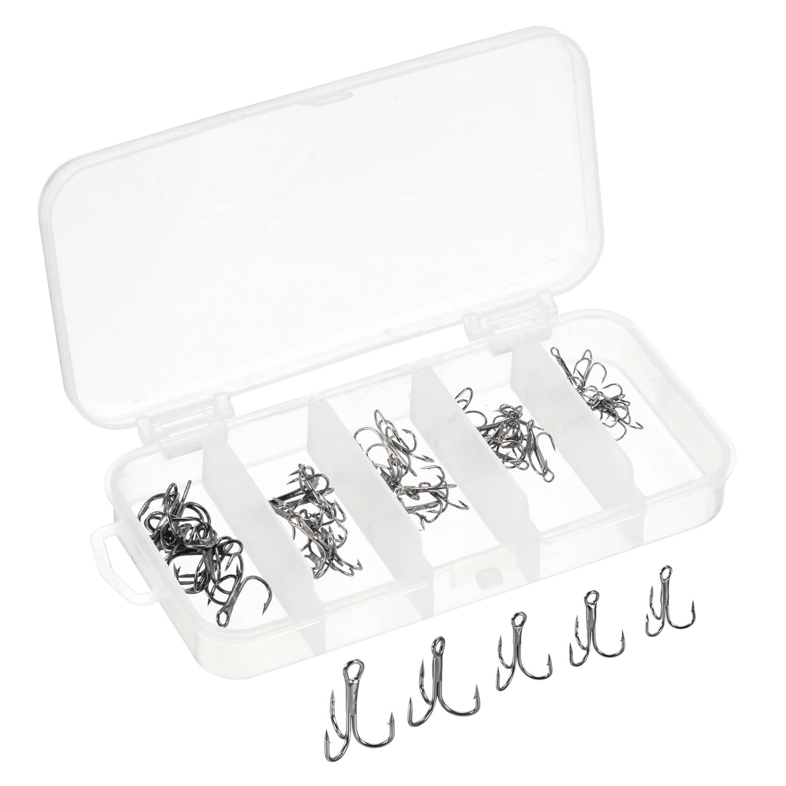 PATIKIL 16#14#12#10#8# Treble Fish Hooks Kit, 1 Set Carbon Steel Sharp Round Bend Hook Triple Barbed Hook for Freshwater Saltwater, Black