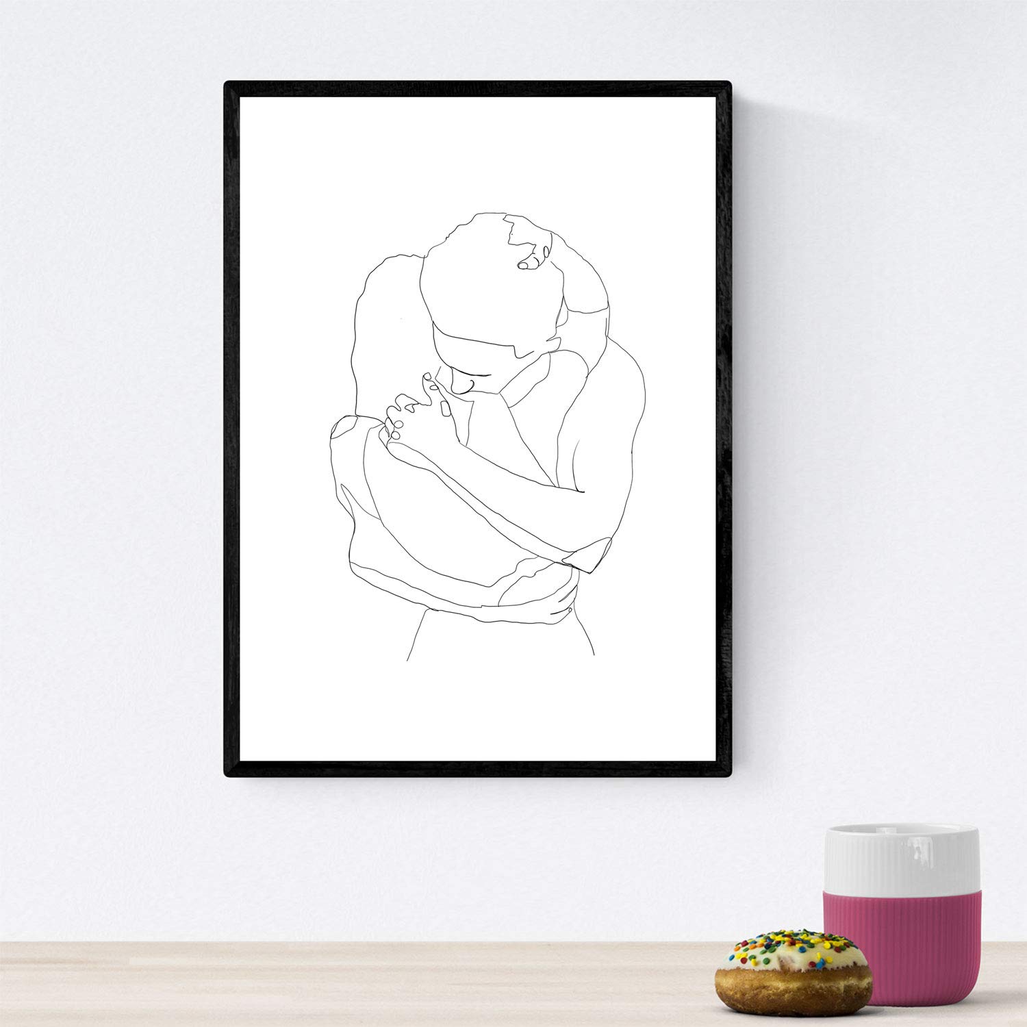 Nacnic Posters drawings and sketches to a line. Print Nordica couple cuddling. Box to a single stroke. A3 size