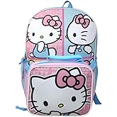 Fast Forward Hello Kitty Kids 16" Backpack with Matching Lunch Box, Pink and Blue, School Bag Set