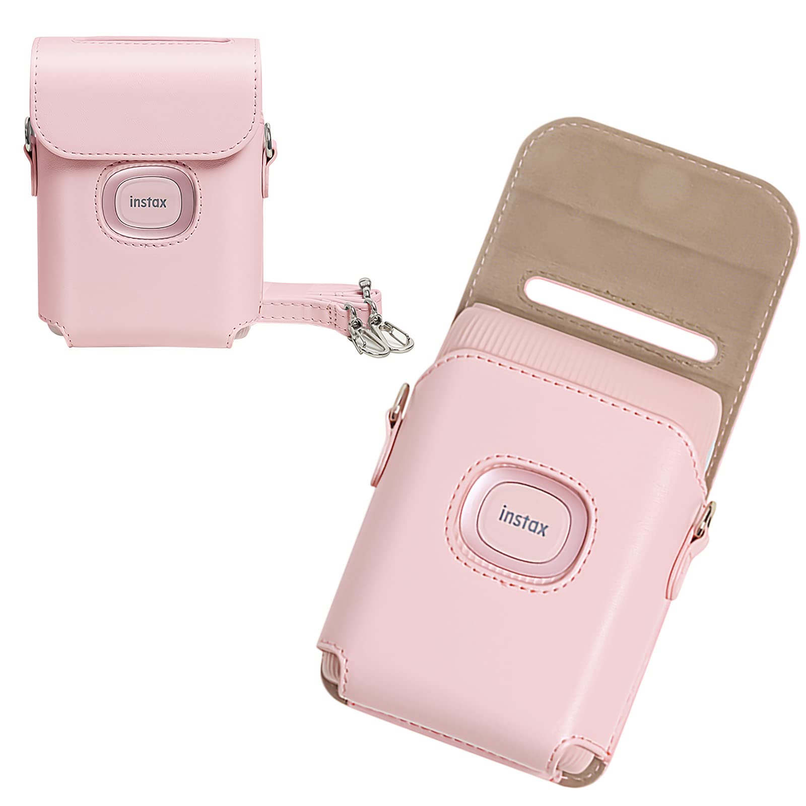 MUZIRI KINOKOO Fuji Mini Link 2 Case Compatible for Fuji Instax Link 2 Smartphone Printer - PU Leather Protective Case with Shoulder Strap - Pink