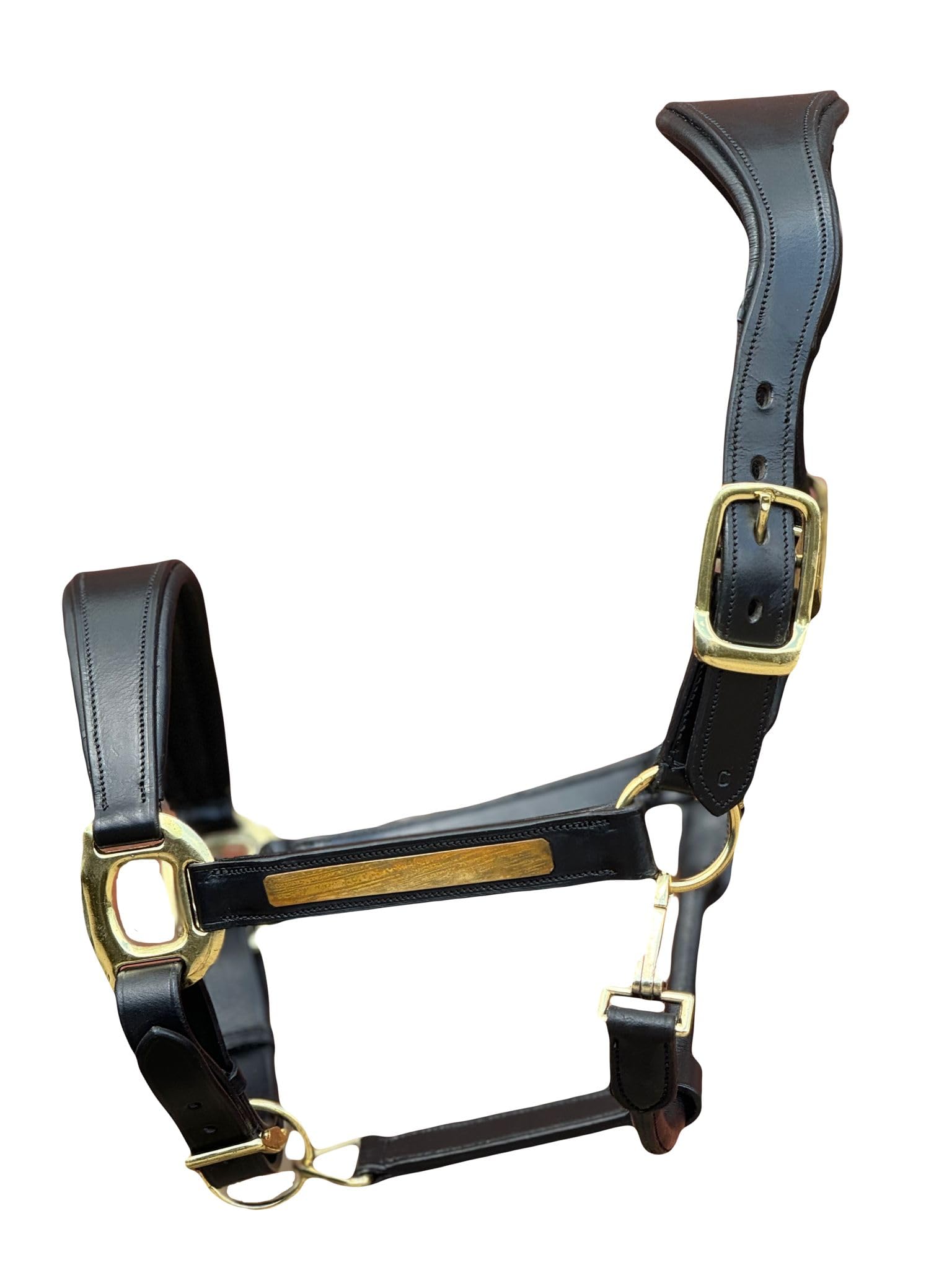 Equipride Anatomical Leather Headcollar, Supersoft Padded, Gold Fittings, Fully Adjustable (Black, Shetland)