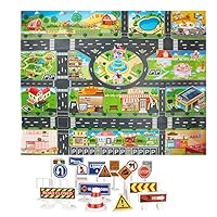 katty so Kids Play Mat 130x100CM,Include 18pcsTraffic Road Sign  (Waterproof Plastic Mat )