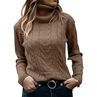 Womens Turtleneck Sweaters Long Sleeve Pullover Cable Knit