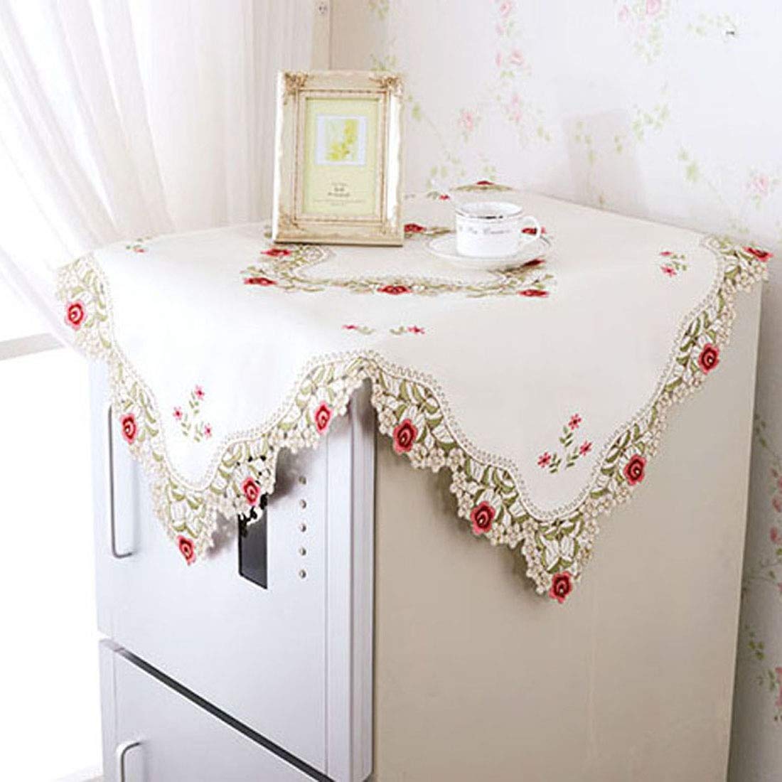 WELLYUK 33 Inch Square Vintage Embroidered Rose Red