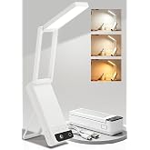 EZVALO Rechargeable Desk Lamp, 6000mAh Cordless Table Lamp, Portable Desk Lamp for Dorm, Bedroom, Reading, Craft, Puzzle - Long-Lasting, Timer, 3-Color, Dimmable, Foldable, White