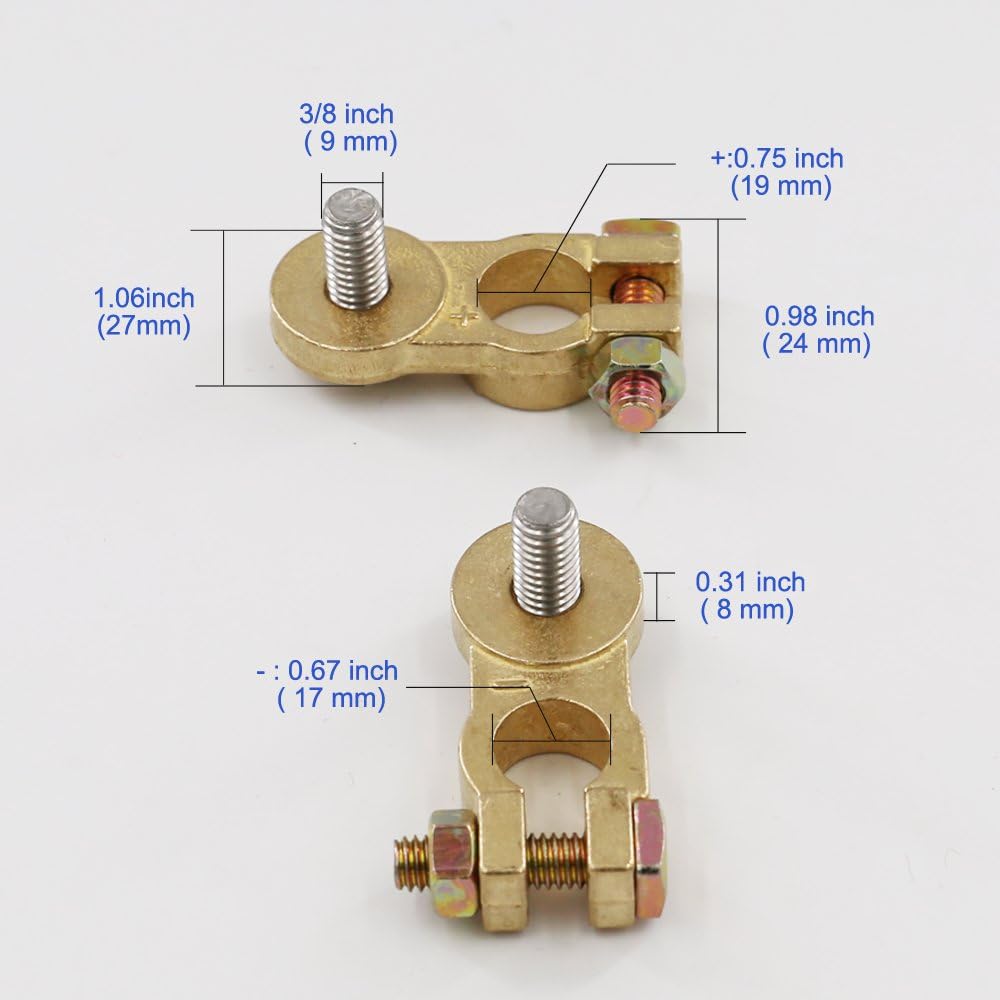 UTSAUTO Thickened Brass Battery Terminal Set 2Pcs Positive & Negative Car Battery Terminal Connectors Clamp For Truck Van Marine Boat Max Current 300A: Automotive