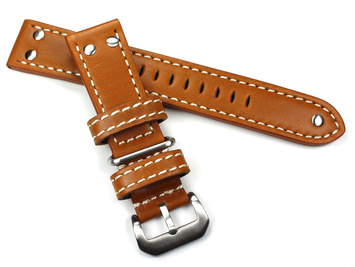 Sulla 22 mm XL Calf Leather Robust Watch Strap Aviator Style Light Brown Tan AW