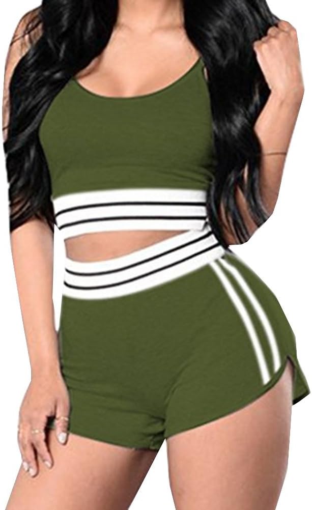 Momtuesdays2 Womens Sexy Sports Yoga Crop Tank Top and Shorts 2 Piece Set
