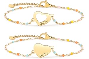 DS Mother Daughter Bracelets Set,18K Gold Plated Stainless Steel Heart Jewelry for Women Girls,Mothers Day Gifts for Mom/Daughter,Adjustable Matching Bracelets for Mommy and Me gift box packaging