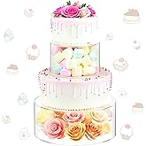 HAIJSEVR Clear Acrylic Fillable Cake Stand Set of 2, 6*8 Inch Cupcake Display Stands with Led String Lights for Dessert Table