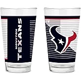Rico Industries NFL Football Houston Texans 16 oz Pint Glasses with Digitally Printed Logo, Practical Set of 2 Classic Drinking Glasses, for Fans, Dishwasher Safe