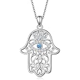 Alphm Evil Eye Hamsa Necklace for Women 925 Sterling Silver Good Luck Hand of Fatima Pendant Protection Amulet Jewelry Valentine's Day Gifts for Wife Girlfriend