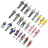 50 Painted Model People Figures and 6 Park Benches for O Scale Train Layouts, 36mm Standing and Seated Passengers for Railway Scene Decoration