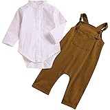 Kids Baby Boys White Long Sleeve Jumpsuit Romper + Overalls Pants Outfits Set