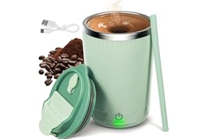 G · PEH Self Stirring Coffee Mug, Rechargeable Automatic Magnetic Self Mixing Coffee Mug with Stir Bar and Silicone Straw,13oz Auto Stainless Steel mixer Cup for Coffee Milk Cocoa,Green