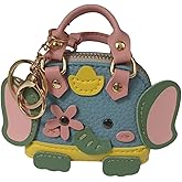 Ligficn Cute Cartoon Elephant Keychain Wallet for Women Girls Mini Coin Purse Pouch Zipper Handbag Keyring, Blue