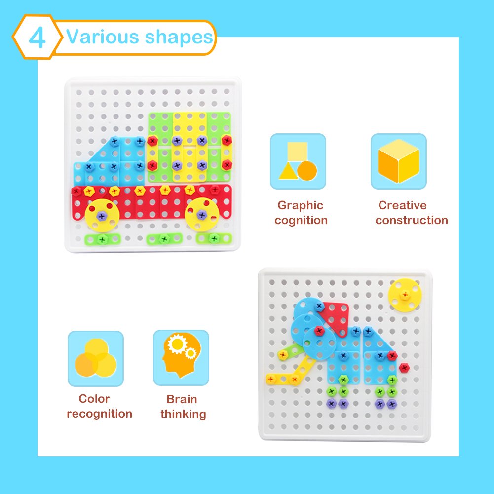 Nuheby Mosaico puzzle Pegboard per bambini giochi di costruzione blocchi DIY set gioco con dadi Tools Montessori Learning giocattoli regali per bambini di 3 anno di età giocattoli