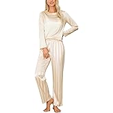 Blooming Jelly Womens Silk Pajamas 2 Piece Satin Matching Lounge Sets Cute Long Sleeve Striped Pants Pjs with Pocket