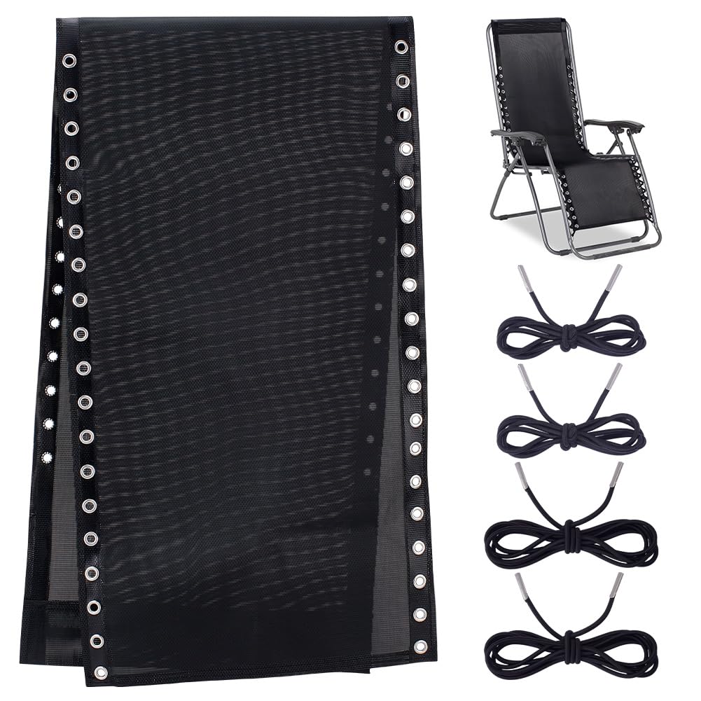 AHANDMAKER Zero Gravity Chair Replacement Fabric with Bungee Cord Kit, 16.7 Inch Wide Folding Chair Repair Cloth, Black