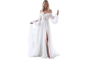 HOMDOR Long Sleeve Wedding Dress Plus Size Prom Dress 2024 Tulle Ball Gown Princess Formal Evening Gowns for Women