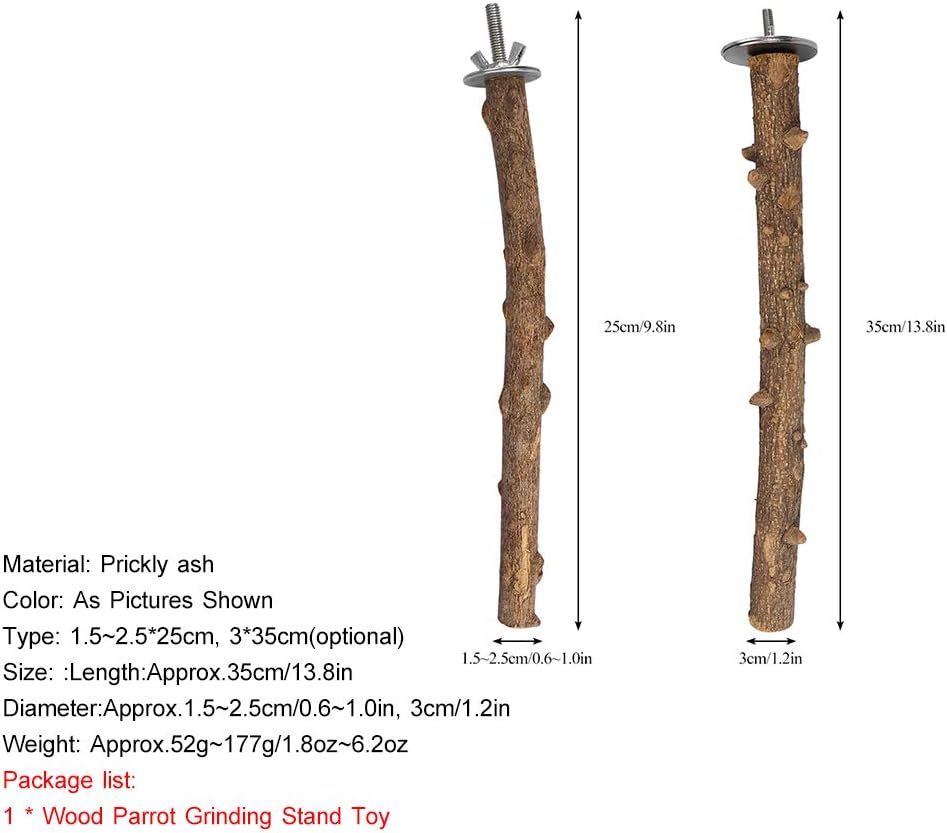 Prickly Ash Wood Bird Perch Wooden Chew Bite Grinding Toy for Parakeets Budgies Cockatiels Conures Cage Hanging 1.5-2.5x25cm - Image 3