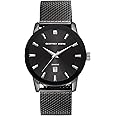 Geoffrey Beene Mens Watch - Stainless Steel Mesh Band Quartz Movement Analog Watch for Men, Gift for Men, Formal or Business Casual Minimalist Wrist Watches 42mm