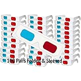 3D Red/Cyan Pro-Ana (TM) Anaglyph Cardboard Glasses - 100 Pair FOLDED - White Frame - High Quality