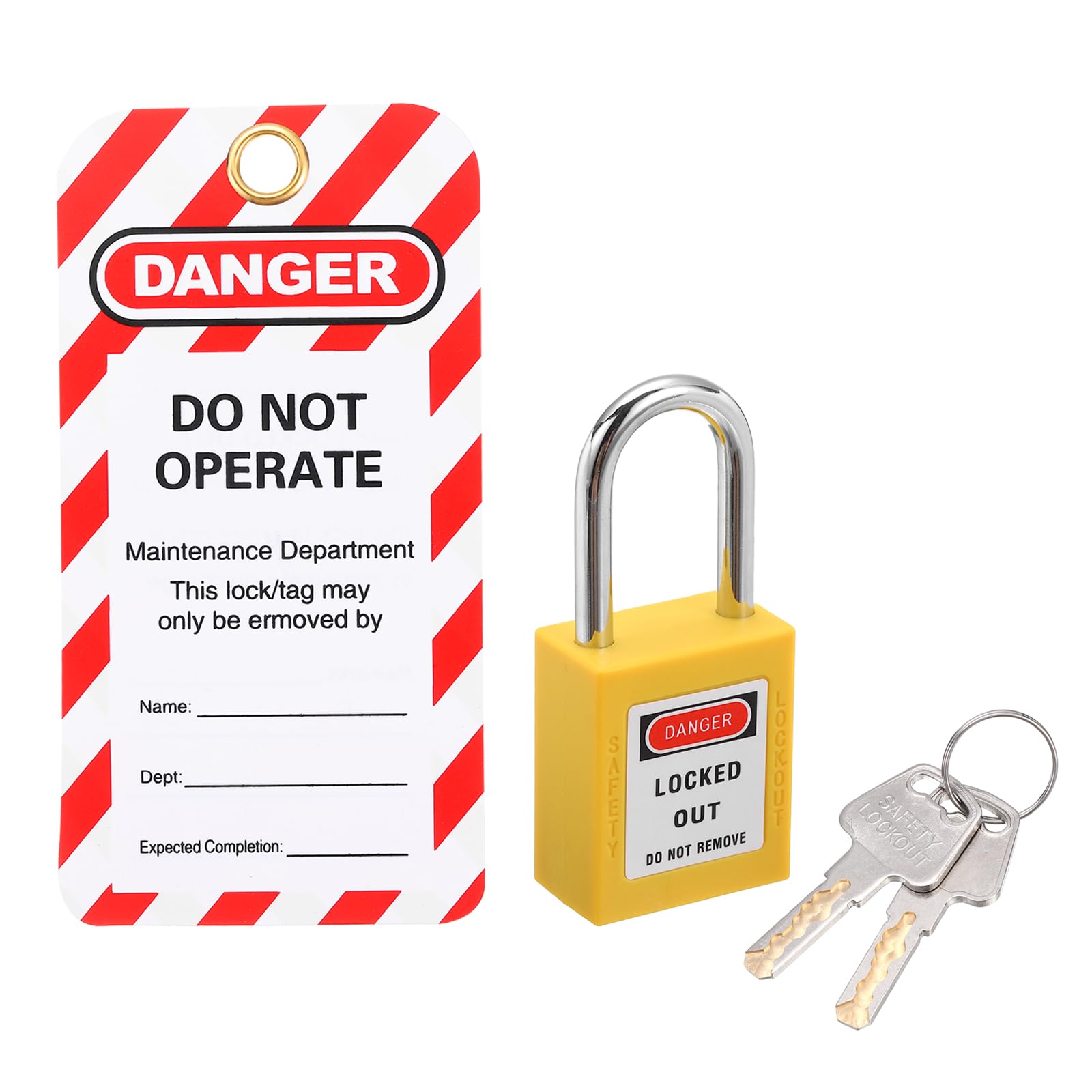 PATIKIL Lockout Tagout Locks with Key, Loto Locks Safety Padlock Lockout Locks Keyed Different with Lockout Tag for Valves Stations and Devices Style 1, Yellow