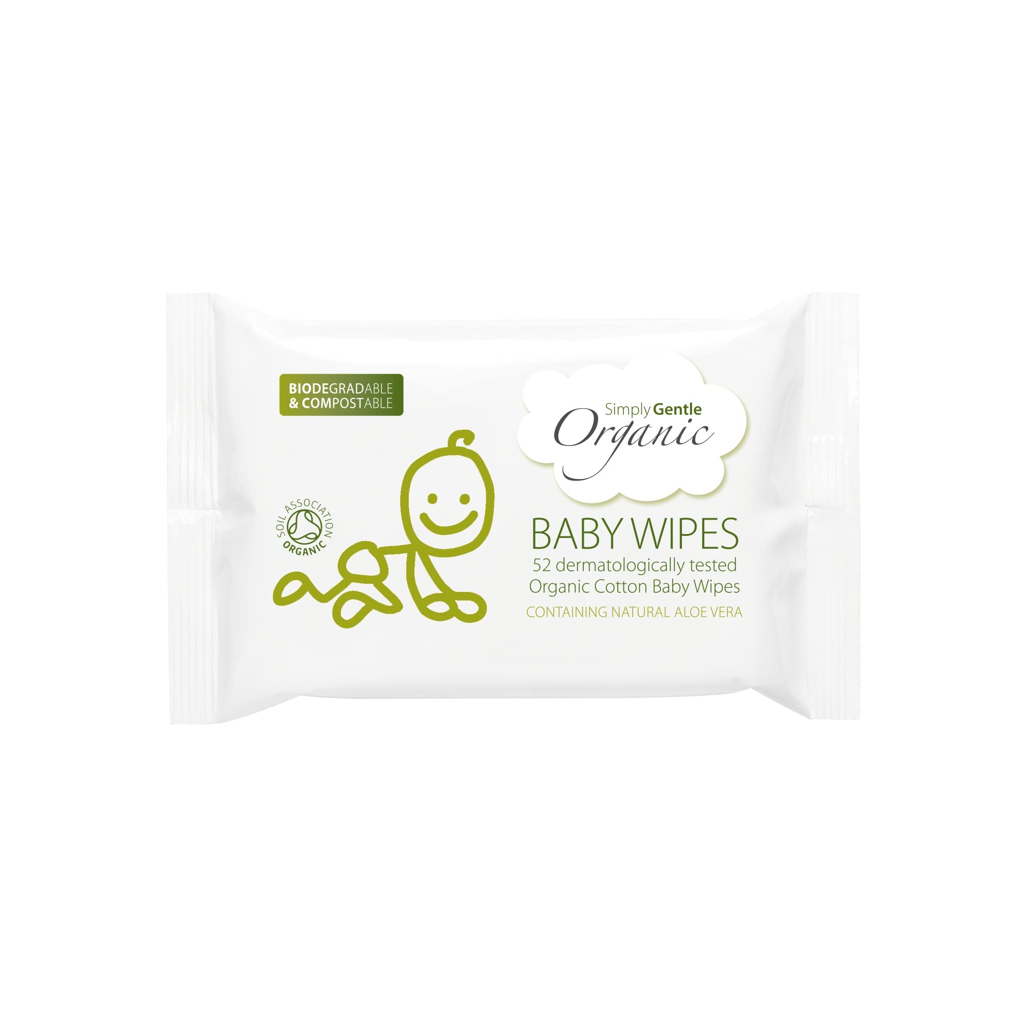Wet Baby Wipes Sensitive Skin - By Simply Gentle - Dermatologically Tested - Newborn and Toddler Suitable, Natural Aloe Vera - Care With No Irritation - 52 Wipes Per Pack. Pack of 6. Bulk Multipack.