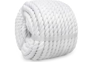 BONSINY White Cotton Rope 1/2 Inch x 50 Feet - Twisted White Rope for Crafts Nautical Plant Hanger DIY Projects