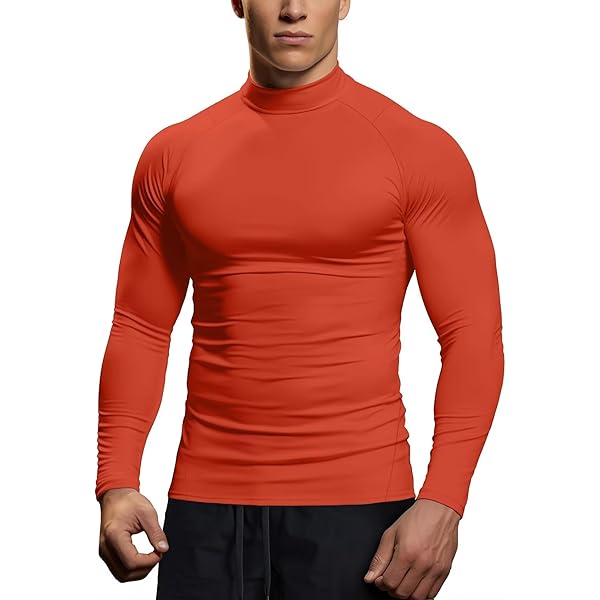 Zengjo Mens Base Layer Cold Weather Mock Turtleneck Shirt(Heather