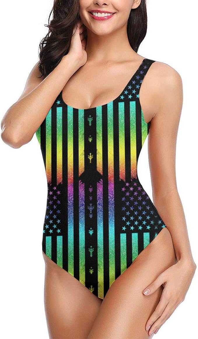 Amazon おかしい虹アメリカ国旗ゲイプライド女性のセクシーなワンピース水着ハイカット背中の開いたビーチ水着水着 ビキニ セパレーツ 通販
