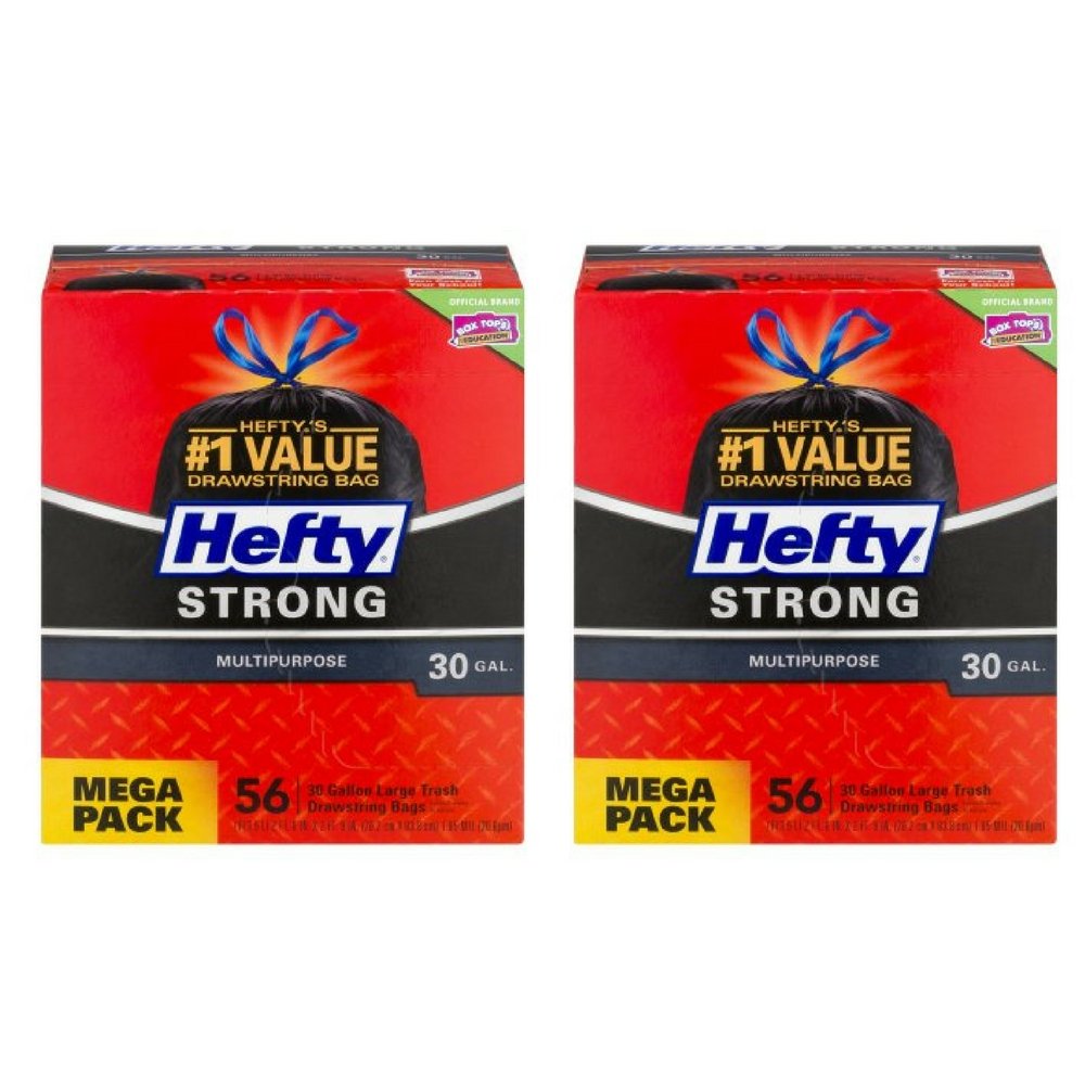 Hefty Strong Large Trash Bags (Multipurpose, Drawstring, 30 Gallon, 56 Count) (2 pack (56 Count))