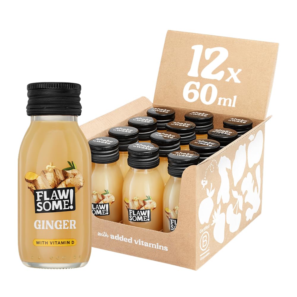 Flawsome! Vitamin D Ginger Shots (12x60ml) | Immunity Kick | 20ug of Vitamin D3 (396% RI) in Every Shot | Whole Ingredients, Nothing Artificial, No Added Sugar, Vegan | BCorp Certified — image 1