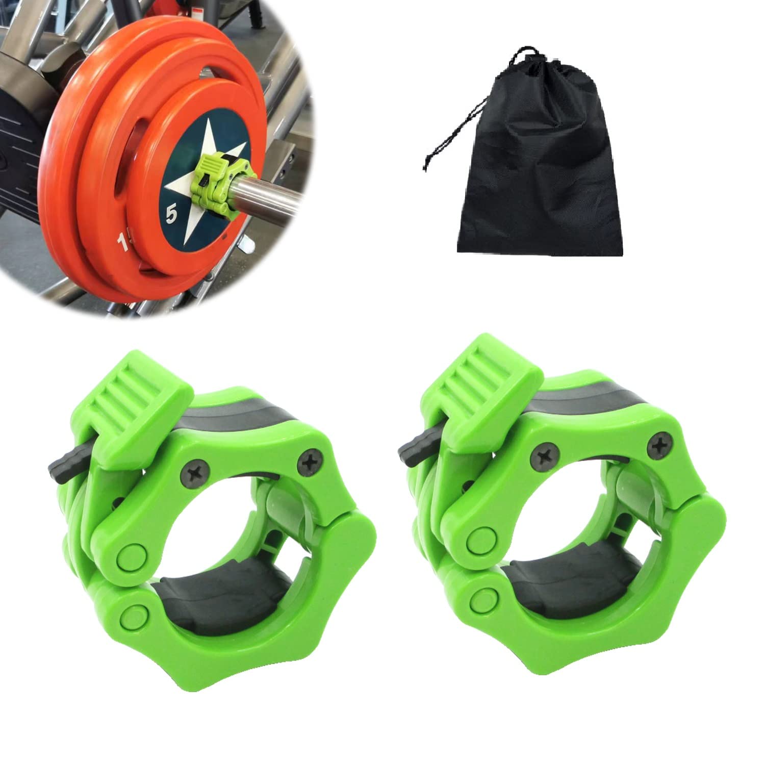 Barbell Clamps Olympic Bar Collars 2 Inch Quick Release Barbell Lock Clamp Locking Standard Bar Weight Plates Collar Clips for Workout Weightlifting Fitness Training Bodybuilding-Green