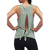 Womens Workout Yoga Tops Open Back Shirts Tie Back Tank Tops with Adjustable Fit