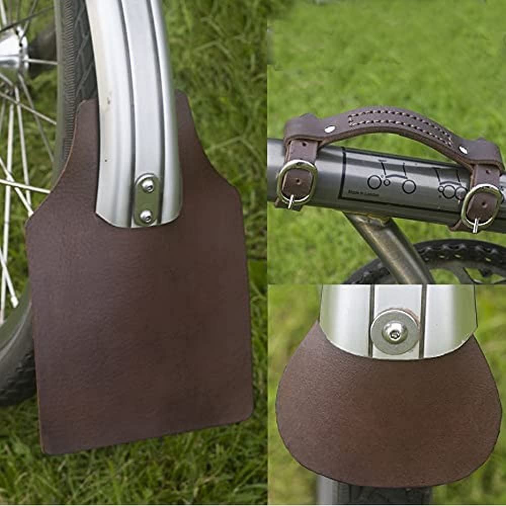Leather Mudguard Flaps & Mini Carry Handle in BROWN for Brompton