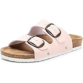FITORY Womens Flat Sandals with Cork Footbed, Open Toe Slides Adjustable Slip On Slippers for Summer Size 6-11