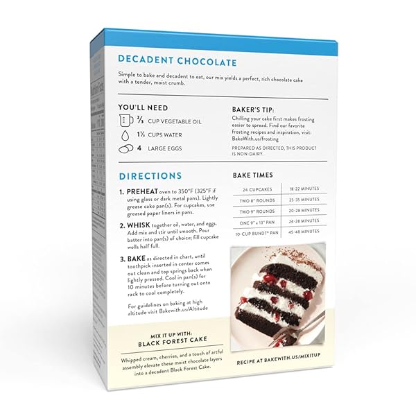 KING ARTHUR GLUTEN FREE CHOCOLATE CAKE MIX: RICH, MOIST, AND DELICIOUS DESSERT FOR BIRTHDAYS AND SPECIAL OCCASIONS – NON-GMO, KOSHER, NON-DAIRY BAKING MIX (22 OZ)