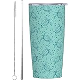 Kaireno Sea Turtle Tumbler Blue Ocean Stainless Steel Insulated Tumblers with Lid Straw Reusable Turtles Coffee Travel Mug Tea Drinking Water Wine Cups Birthday Gifts for Women 20 Oz