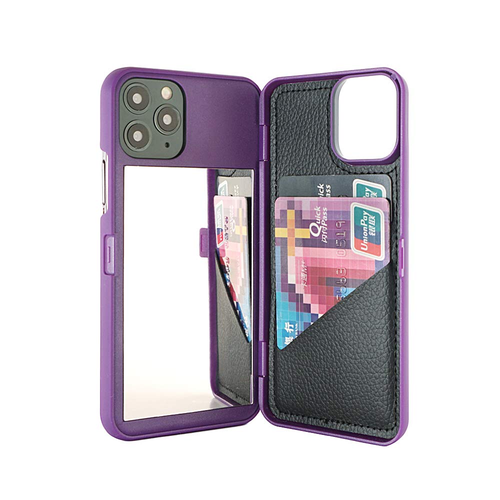 W7ETBEN iPhone 11 Pro Case,Hidden Back Mirror Wallet Case with Stand Feature and Card Holder for Apple iPhone 11 Pro (2019) 5.8 inch (Purple)