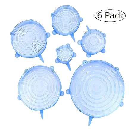 Vegena Dehnbare Silikondeckel, 6-Pack Silikondeckel in Verschiedenen Größen Silikon Stretch Deckel Dehnbar & Flexibel für Sch