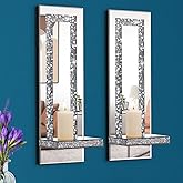 Aeveco Crystal Crush Diamond Mirrored Candle Sconces, Silver Wall Candle holder set of 2, Wall decorations for Living Room,Dining Room (Rectangle Stripe (style 4))