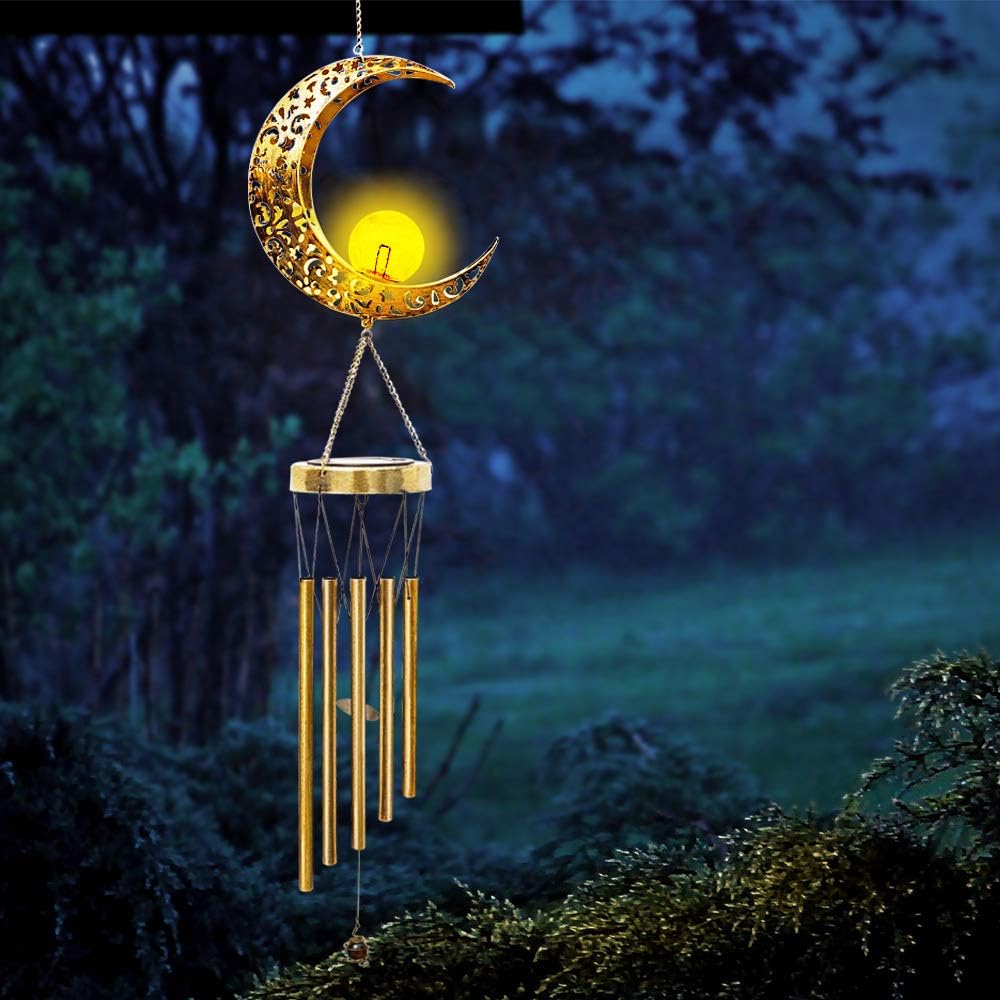 SURENSHY Wind Chimes Retro Solar Wind Chimes and Moon Crackle Glass Ball Wind Chimes for Outside Suitable for Courtyards, Terraces, Gardens, Gift for Grandma, Mom, Women : Garden & Outdoor