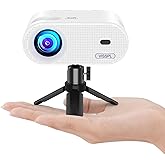 Mini Projector, VISSPL Full HD 1080P Video Projector, Portable Outdoor Projector with Tripod, Kids Gift, Home Theater Movie P
